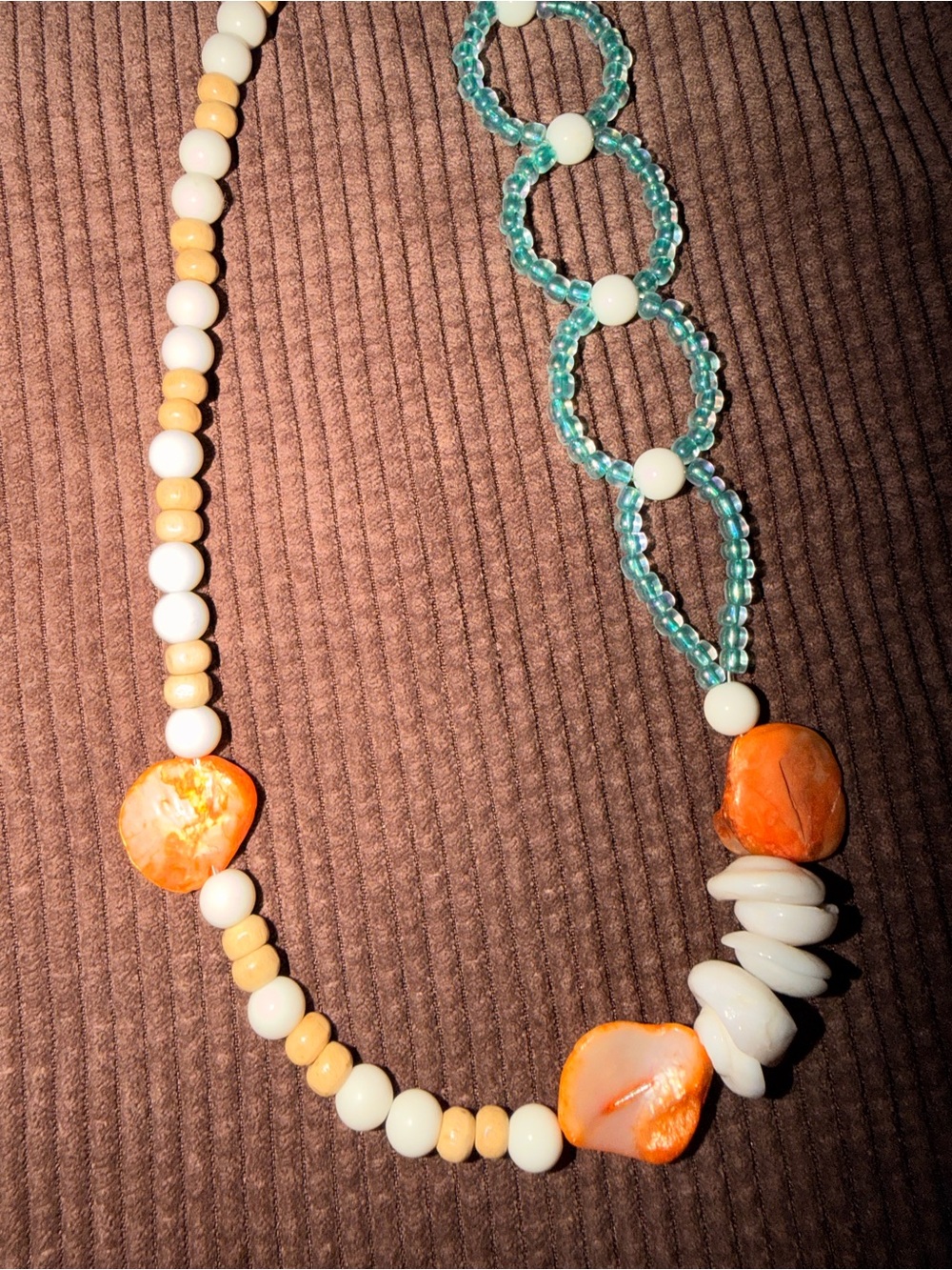Handmade Orange & White Beaded Women's Necklace